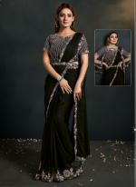 Crepe Silk Black Party Wear Embroidery Work Readymade Saree